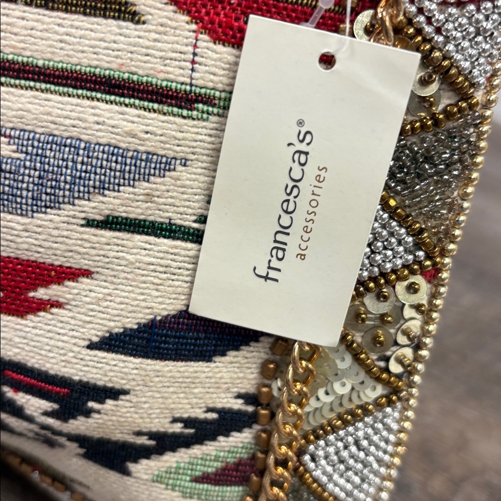 Beaded Aztec Envelope Clutch with Gold Chain Strap - Picture 8 of 9